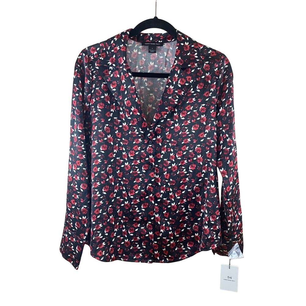 Something Navy | Satin Button Down